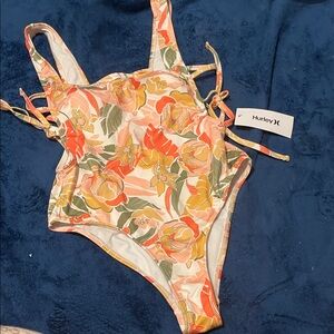 Hurley Women’s One Piece Swimsuit - Orange and Green Floral